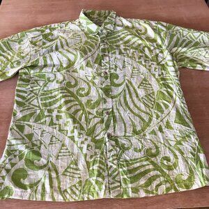 Cooke Street Hawaiian Shirt Men 2XL Green Geometric Tribal Button Up Pocket
